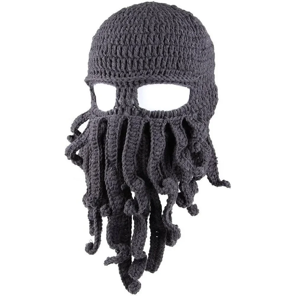 Men Grey Bearded Beanie Octopus Pirate Vagabond Hat